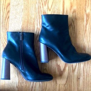 Black leather high heel booties